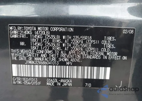 2008 Toyota Rav4 Sport V6 z USA, uszkodzony, nr VIN JTMBK32V686041013